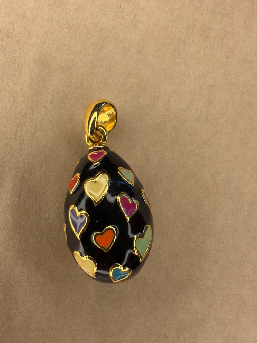 Joan Rivers Black Colorful Heart Pattern Egg Shaped Pendant